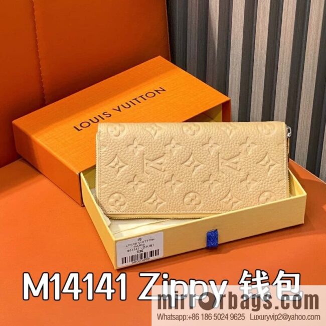 [Boutique‑grade] M14141 khaki, full leather single zipper wallet Zippy wallet