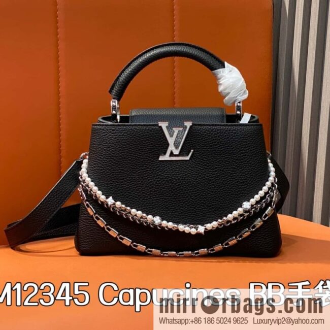 [Boutique‑grade] M12345 black, full leather cap, this Capucines BB handbag.