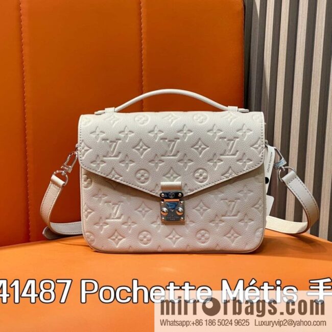 [Boutique‑grade] M41487 hazy gray taro purple, full leather embossed messenger bag Pochette Métis handbag