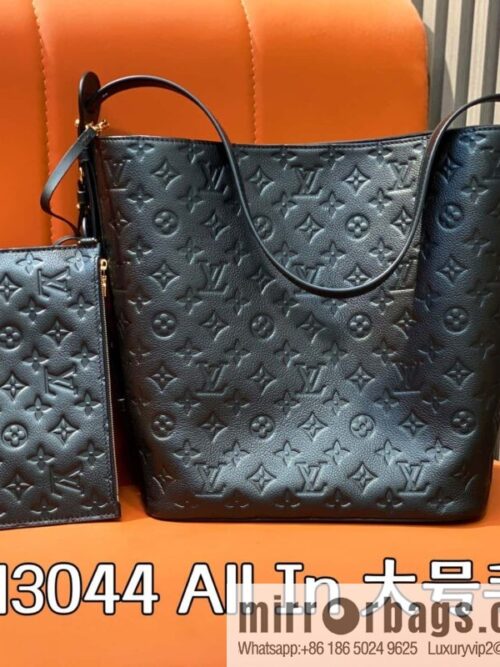 [Boutique‑grade] M13044 black, full leather embossed bucket bag All In large handbag, this All In large handbag
