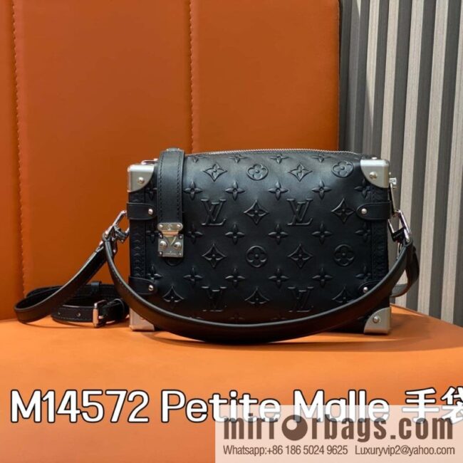 [Boutique‑grade] M14572 black full leather, soft box bag box Petite Malle handbag