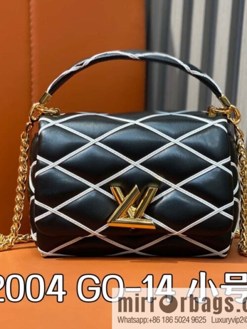 [Boutique‑grade] M12004 black and white full leather, chain bag diamond Twist GO-14 small handbag