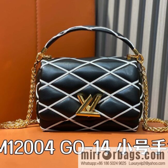 [Boutique‑grade] M12004 black and white full leather, chain bag diamond Twist GO-14 small handbag