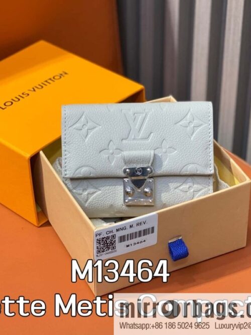 [Boutique‑grade] M13464 light gray full leather embossed, three fold wallet Pochette Metis Compact wallet