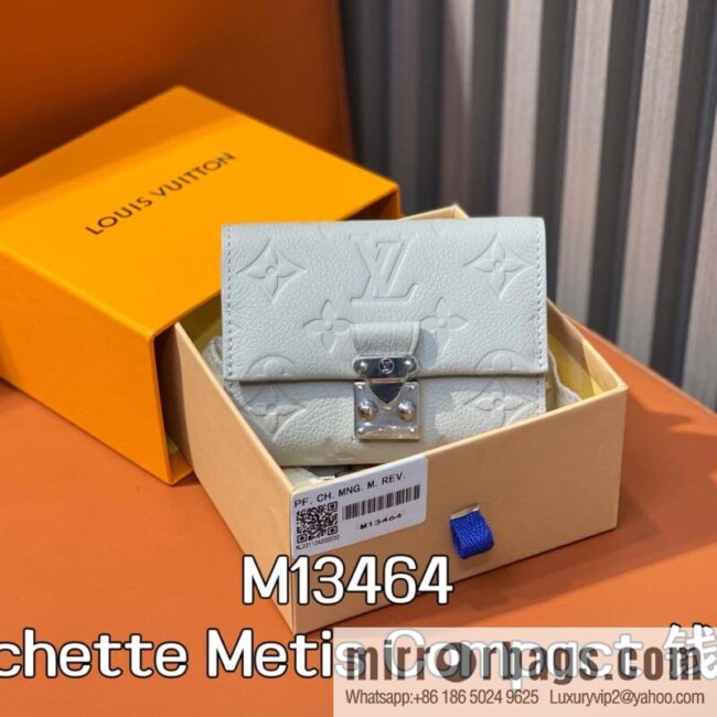 [Boutique‑grade] M13464 light gray full leather embossed, three fold wallet Pochette Metis Compact wallet