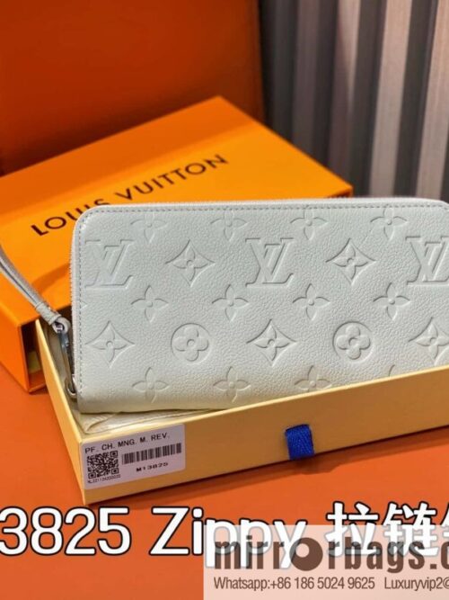 [Boutique‑grade] M13825 light gray full leather embossed, single zipper wallet zippy zipper wallet
