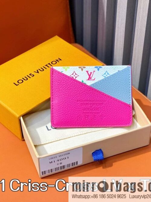 [Boutique‑grade] M14091 rose red, card bag wallet Criss-Cross LV x TM card holder