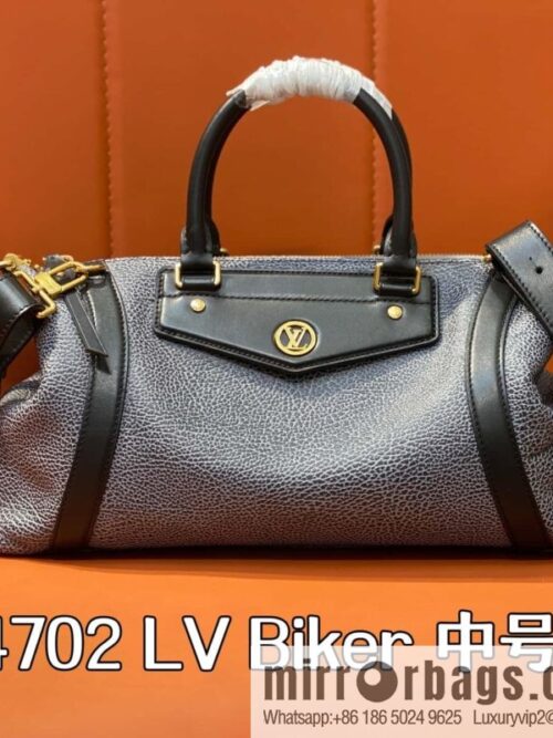 [Boutique‑grade] M14702 gray-blue, full leather locomotive bag LV Biker medium handbag, locomotive bag