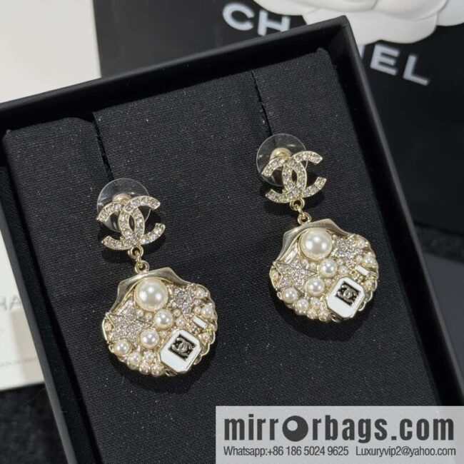 ☀️New ☑️ chanel c2 double c shell stud earrings