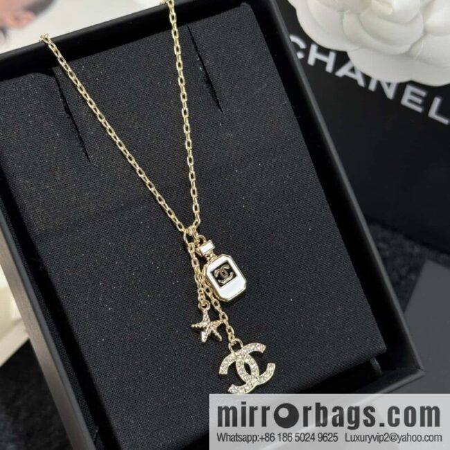 ☀️New ☑️ chanel c2 double c tassel perfume bottle pentagram necklace