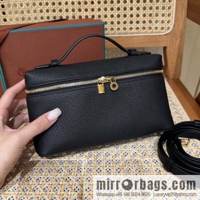 Loro Piana 2nd Generation Extra Pocket L19 Clutch Bag FAN4046 Black Gold Buckle