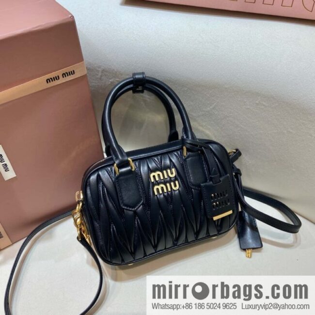 Sheepskin Textured Retro Rectangle Bag | Leather Bowling Bag 5BB123 💕💕 Black