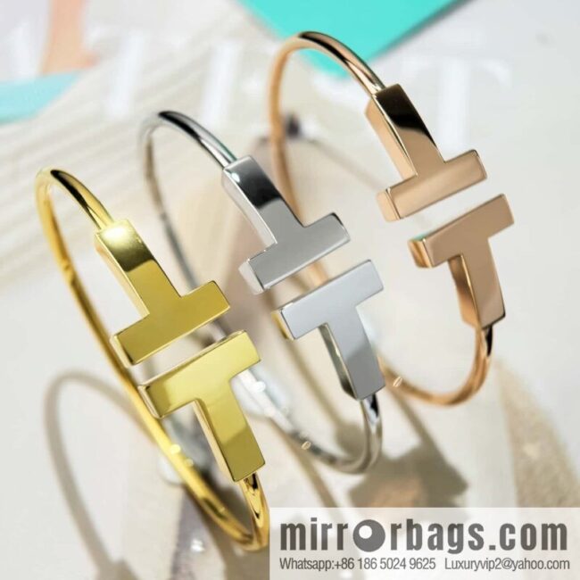 ❗️CNC version ❗️ ☀️ Tiffany & co, classic wide T series, glossy gold silver rose gold double T bracelet