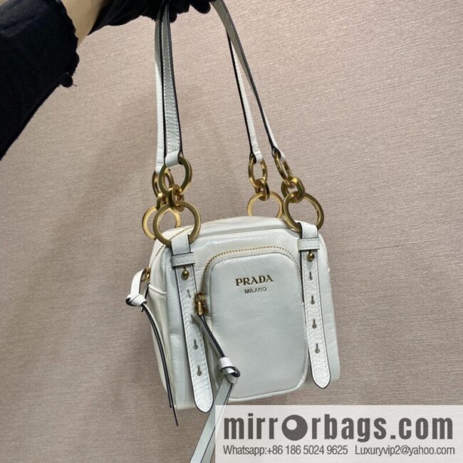 PRADA New Oil Waxed Leather 1BB137 Small, White