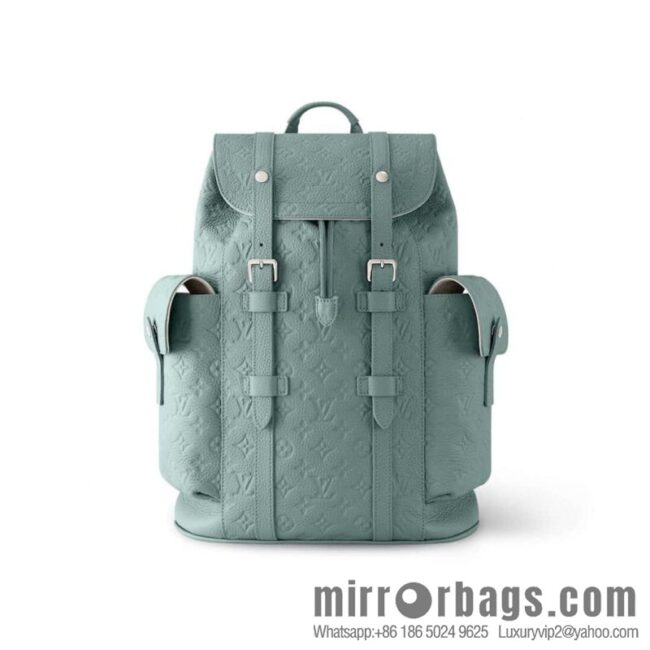 [Boutique‑grade] M13863 gray-green, full leather embossed backpack Christopher MM backpack