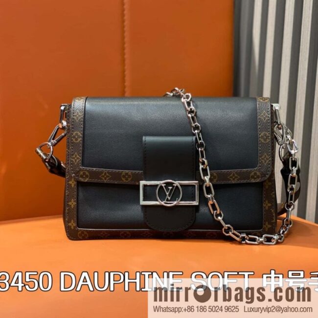 [Boutique‑grade] M13450 presbyopia black, full leather Daphne DAUPHINE SOFT medium handbag