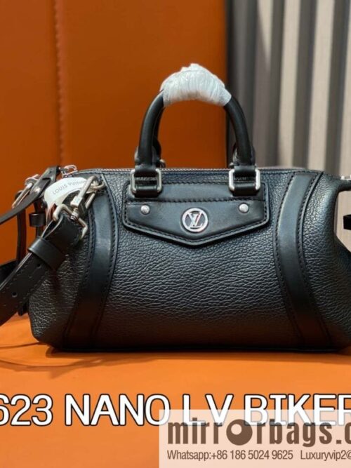 [Boutique‑grade] M14623 black, full leather locomotive bag NANO LV BIKER handbag