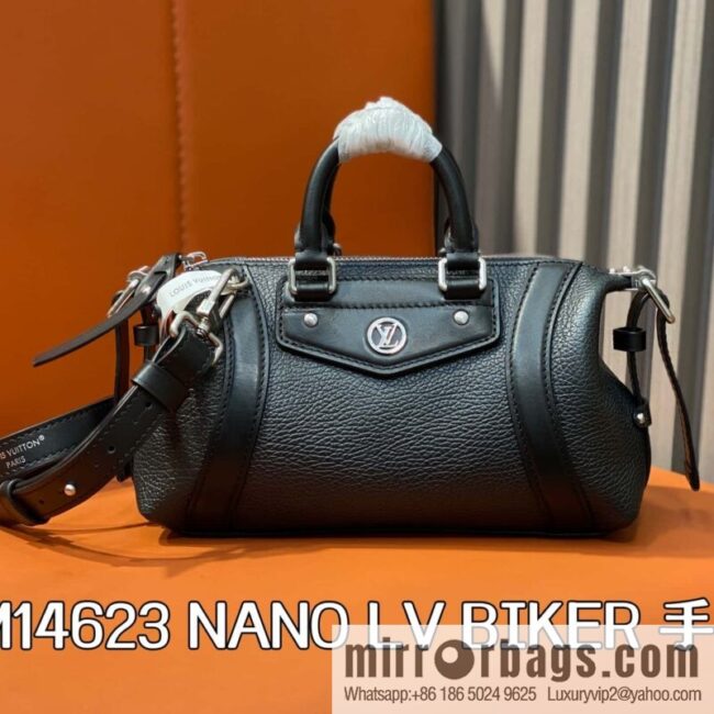 [Boutique‑grade] M14623 black, full leather locomotive bag NANO LV BIKER handbag