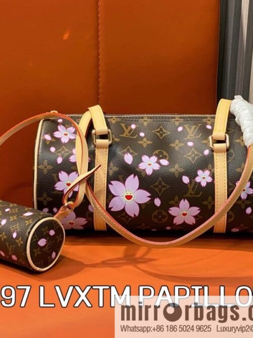 [Boutique‑grade] M13097 old flower, cherry blossom silk screen printed Babylon round drum bag LVXTM PAPILLON handbag