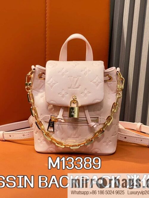 [Boutique‑grade] M13389 pink full leather embossed backpack COUSSIN BACKPACK mini handbag