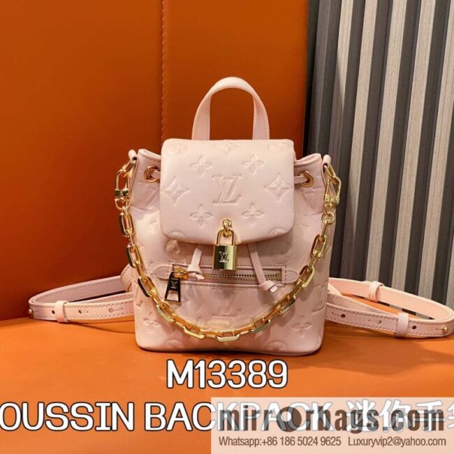 [Boutique‑grade] M13389 pink full leather embossed backpack COUSSIN BACKPACK mini handbag