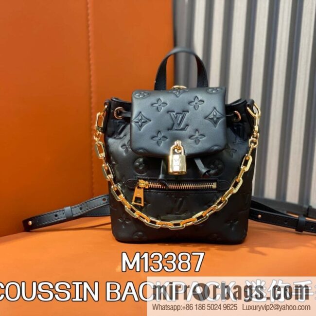 [Boutique‑grade] M13387 black, full leather embossed backpack COUSSIN BACKPACK mini handbag