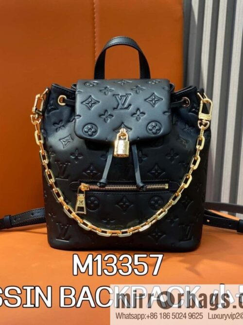 [Boutique‑grade] M13357 black, full leather embossed backpack COUSSIN BACKPACK small handbag
