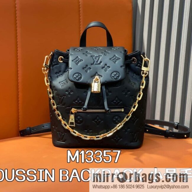 [Boutique‑grade] M13357 black, full leather embossed backpack COUSSIN BACKPACK small handbag
