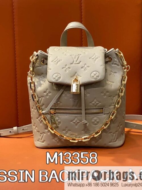 [Boutique‑grade] M13358 gray, full leather embossed backpack COUSSIN BACKPACK small handbag