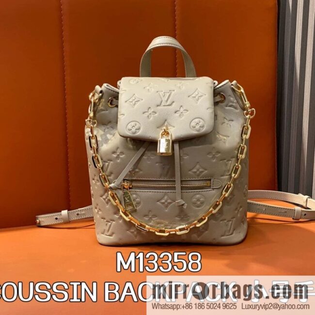 [Boutique‑grade] M13358 gray, full leather embossed backpack COUSSIN BACKPACK small handbag