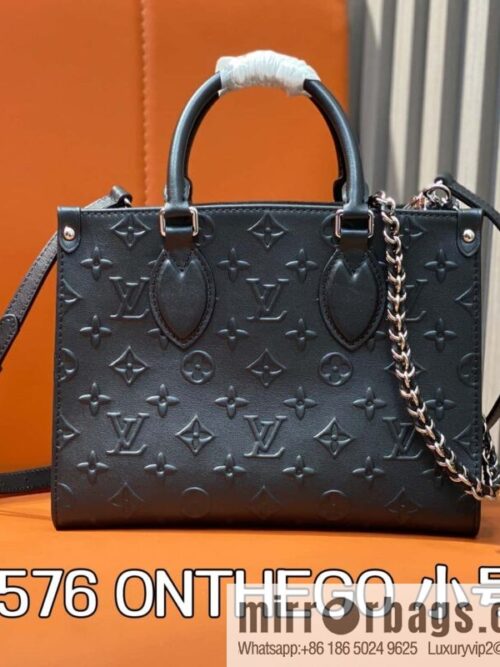 [Boutique‑grade] M13576 black, full leather square bag ONTHEGO small handbag