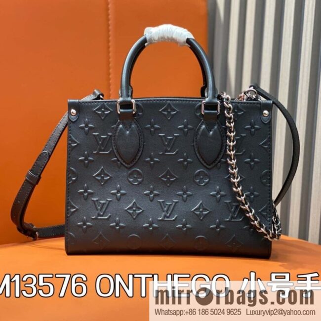[Boutique‑grade] M13576 black, full leather square bag ONTHEGO small handbag