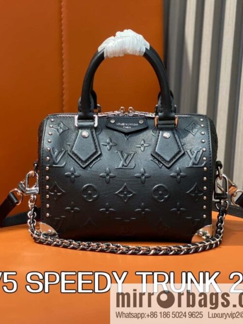 [Boutique‑grade] M14575 black, full leather speedy pillow bag SPEEDY TRUNK 20 handbag