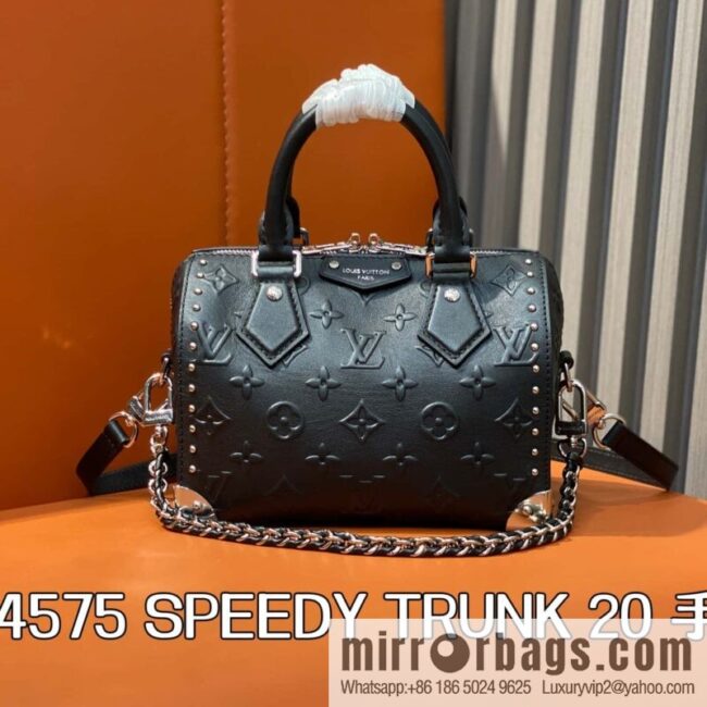 [Boutique‑grade] M14575 black, full leather speedy pillow bag SPEEDY TRUNK 20 handbag