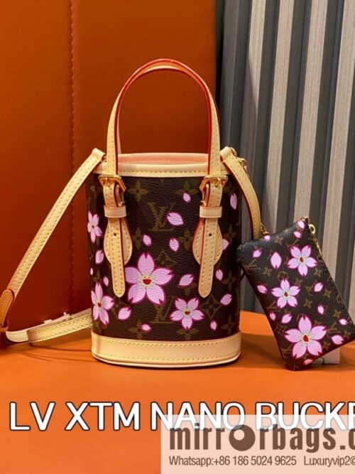 [Boutique‑grade] M13417 old flower, cherry blossom silk screen bucket bag LV XTM NANO BUCKET handbag