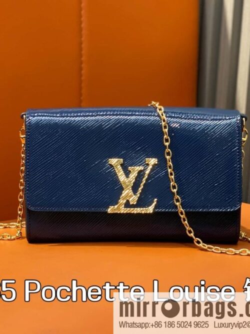 [Boutique‑grade] M13165 blue patent leather water ripple, chain bag sbwPochette Louise chain bag