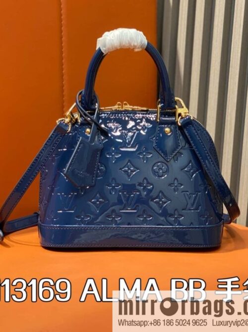 [Boutique‑grade] M13169 blue, patent leather embossed shell bag ALMA BB handbag