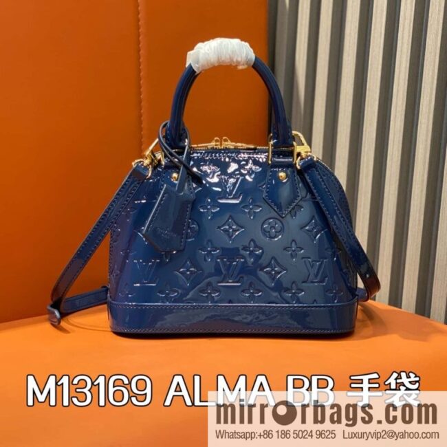 [Boutique‑grade] M13169 blue, patent leather embossed shell bag ALMA BB handbag