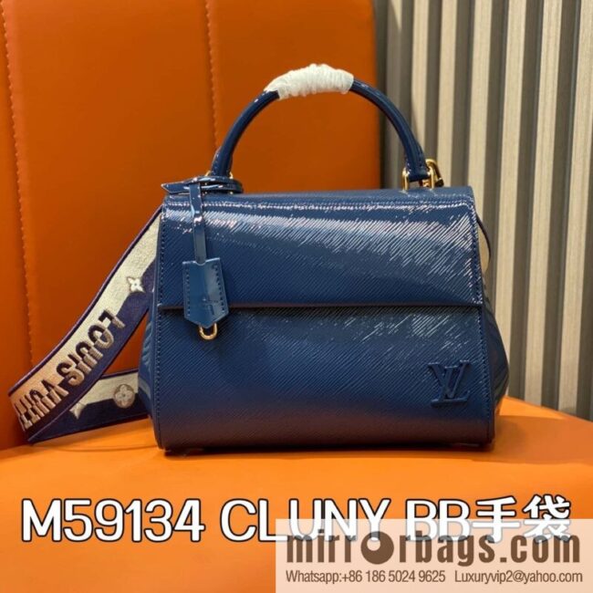 [Boutique‑grade] M59134 blue patent leather, water ripple handbag series CLUNY BB handbag