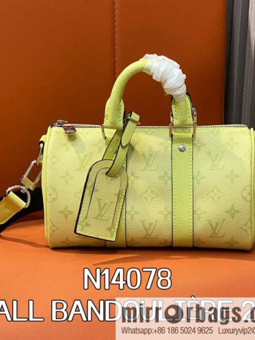 [Boutique‑grade] N14078 light yellow, men\'s bag, pillow bag KEEPALL BANDOULIZRE 25 handbag