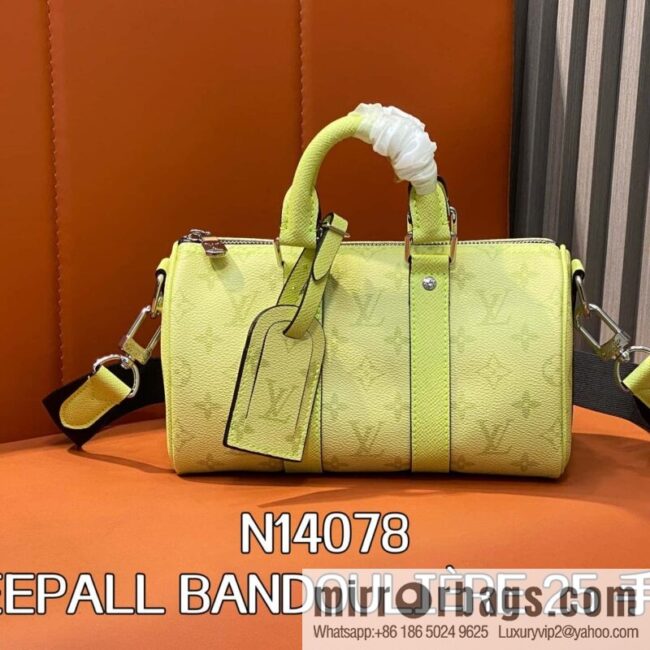 [Boutique‑grade] N14078 light yellow, men\'s bag, pillow bag KEEPALL BANDOULIZRE 25 handbag