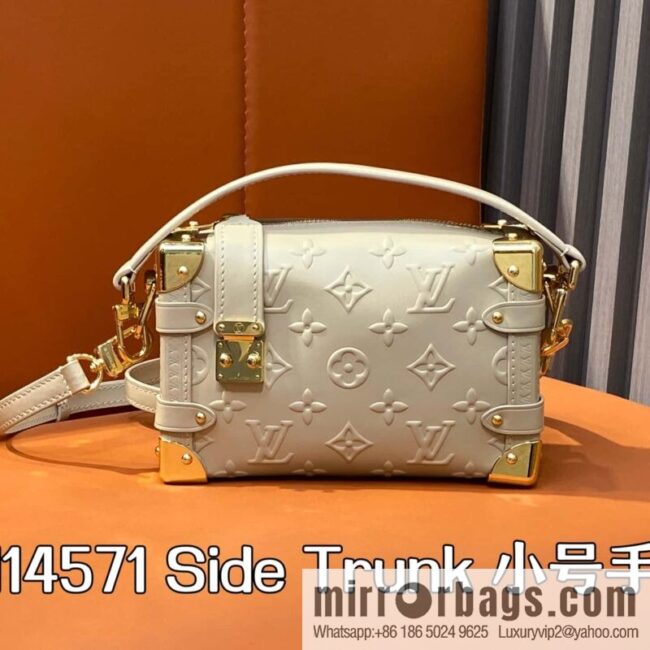 [Boutique‑grade] M14571 cream apricot, full leather soft box bag Side Trunk small handbag