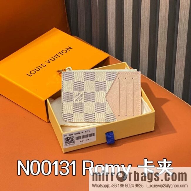 [Boutique‑grade] N00131 white grid pink, card bag card clip wallet M81881 M83602 Romy card clip