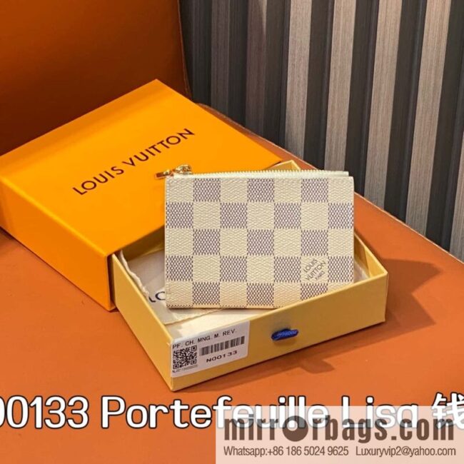 [Boutique‑grade] N00133 white grid pink, wallet 20% off change bag wallet Portefeuille Lisa wallet
