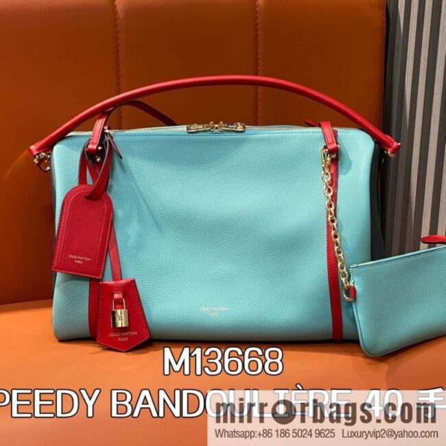 [Boutique‑grade] M13668 Macaron blue, full leather speedy pillow bag SPEEDY BANDOULIIZRE 40 handbag