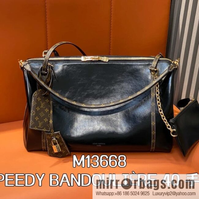 [Boutique‑grade] M13668 black oil wax leather, full leather speedy pillow bag SPEEDY BANDOULIZRE 40 handbag