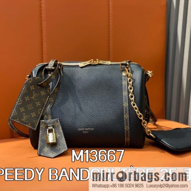 [Boutique‑grade] M13667 black, full leather speedy pillow bag SPEEDY BANDOULIZRE 25 handbag