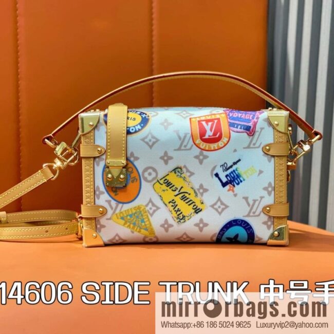 [Boutique‑grade] M14606 white flower, badge soft box, new SIDE TRUNK medium handbag of the season