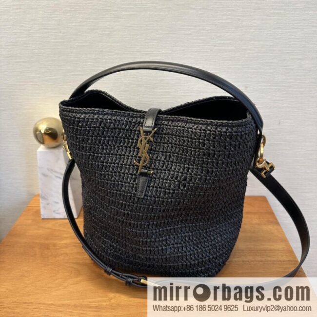YSL Woven Bucket Bag _ 773991 Black