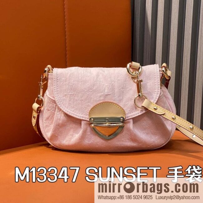 [Boutique‑grade] M13347 pink, denim underarm bag, shoulder bag, SUNSET handbag.